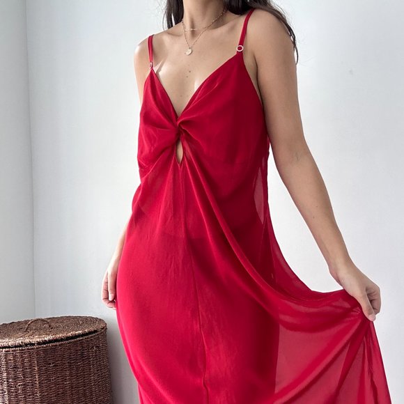 Vintage Cacique red crepe night gown long slip dress - Picture 7 of 11